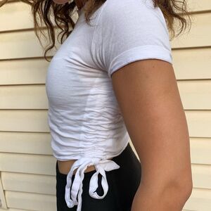 Urban Outfitters White Ruched Side Tie Short Sleeved Cropped Top Tee XS